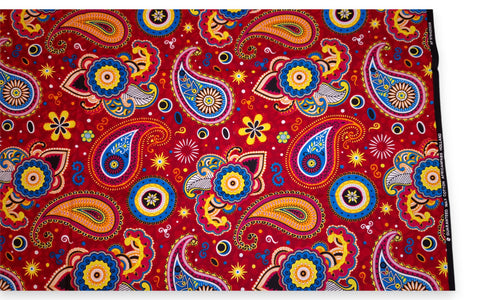 Tissu africain / tissu wax - Rouge Bleu Paisley - 100 % coton
