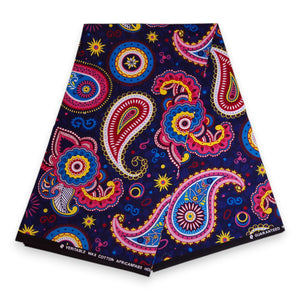 Tissu africain / tissu wax - Bleu Rose Paisley - 100 % coton