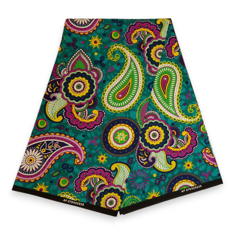 Tissu africain / tissu wax - Turquoise Violet Paisley - 100 % coton
