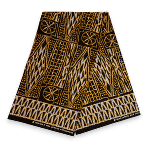 Tissu africain / tissu wax - Noir Jaune Ndop Cameroon - 100 % coton