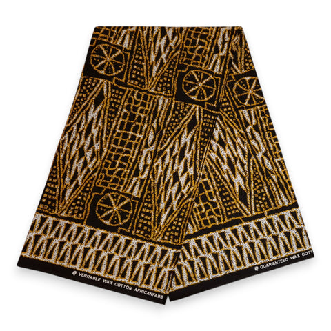 Tissu africain / tissu wax - Noir Jaune Ndop Cameroon - 100 % coton