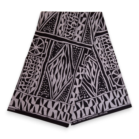 Tissu africain / tissu wax - Noir et blanc Ndop Cameroon - 100 % coton