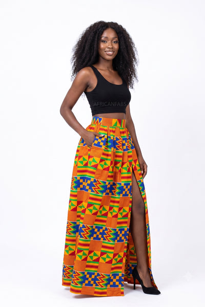 Tissu wax africain - Jaune Bleu Kente Print Ghana - 100% coton