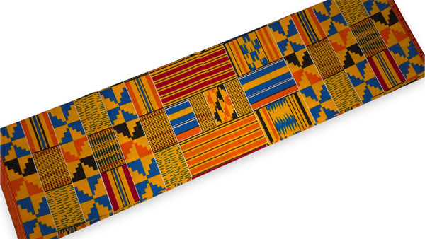 Tissu wax africain - Orange Kente Print Blocks Ghana - 100% coton