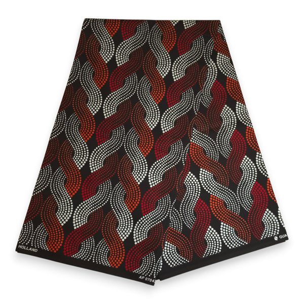 African Wax print fabric - Red Wave Pattern - 100% cotton