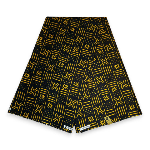 Noir / Jaune X Bogolan / Mud cloth Tissu africain / tissu wax (Mali traditionnelle)