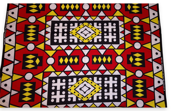 Foulard africain Rouge Samakaka - turban wax - Angolan Samacaca Tribal Print