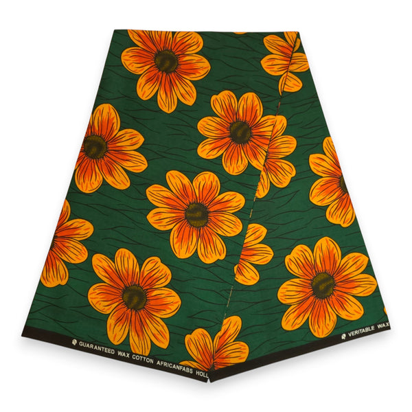 African Wax print fabric - Green Flowerbeds - 100% cotton