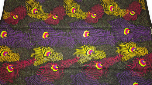 Tissu wax africain - Violet Jaune Royal Peacock - 100% coton