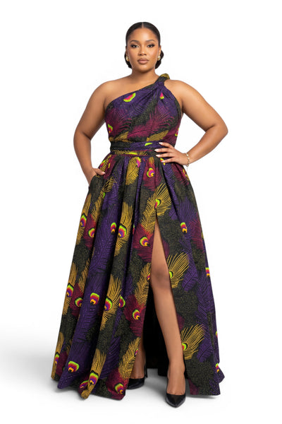 Tissu wax africain - Violet Jaune Royal Peacock - 100% coton
