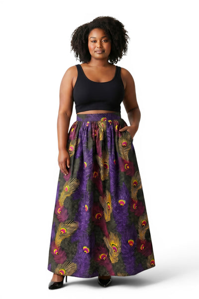 Tissu wax africain - Violet Jaune Royal Peacock - 100% coton