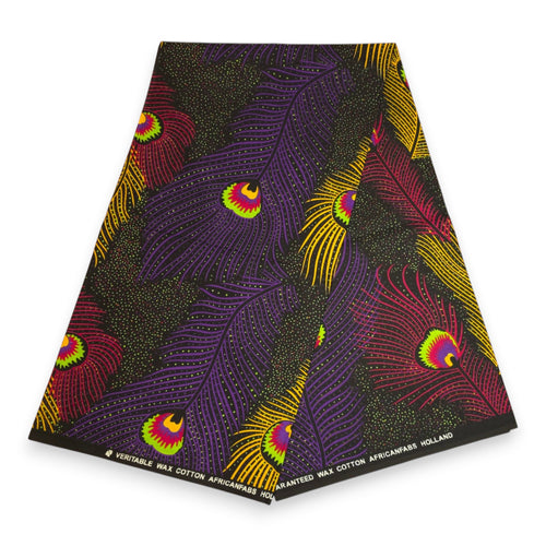 Foulard africain / Turban wax - Violet Jaune Royal Peacock