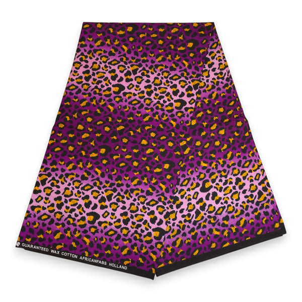 Foulard africain / Turban wax - Violet Léopard Spots