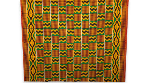 Tissu wax africain - Vert Kente Print Zigzag Ghana - 100% coton