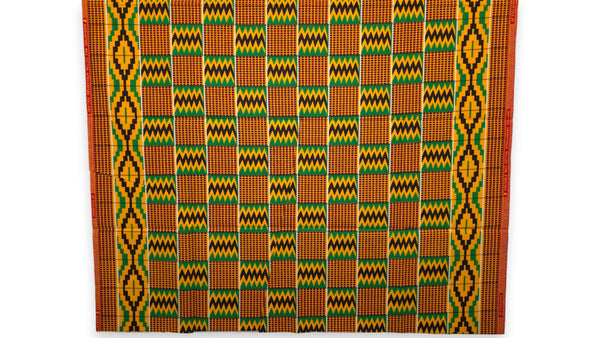 Tissu wax africain - Vert Kente Print Zigzag Ghana - 100% coton