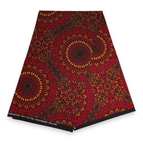 Foulard africain / Turban wax - Rouge Sunfire Bloom