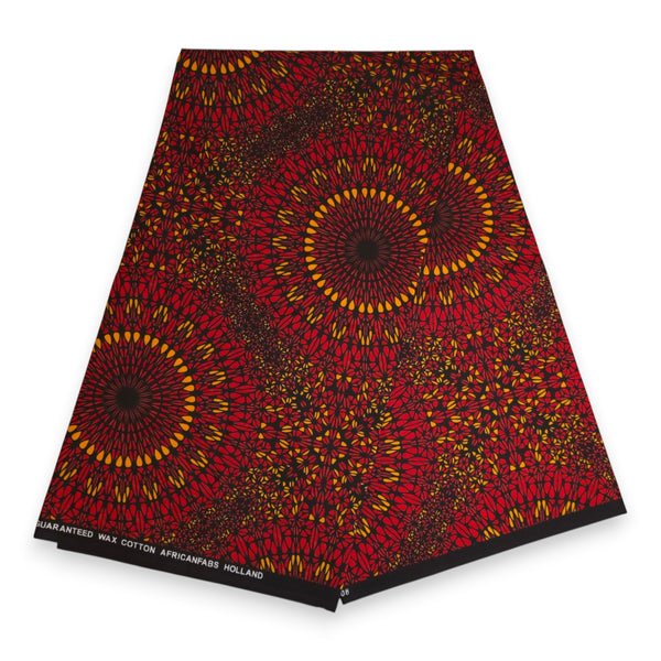 Foulard africain / Turban wax - Rouge Sunfire Bloom