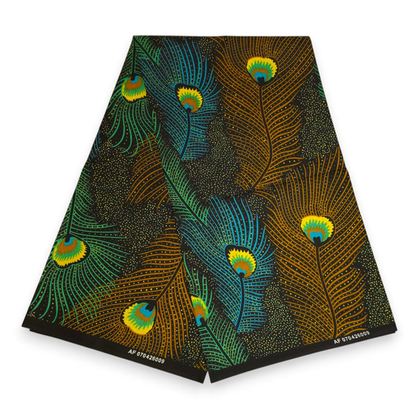 African Wax print fabric - Brown Teal Royal Peacock - 100% cotton