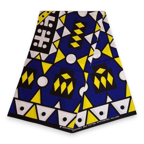 Bleu Jaune Samakaka / Samacaca (Angola) - Tissu africain / tissu wax - 100% coton