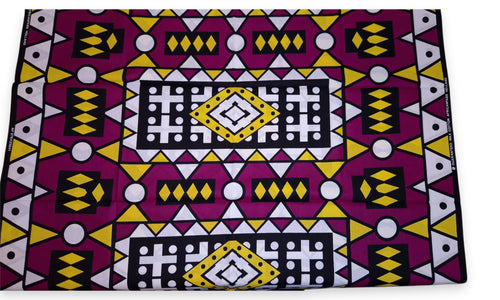 Violet Jaune Samakaka / Samacaca (Angola) - Tissu africain / tissu wax - 100% coton