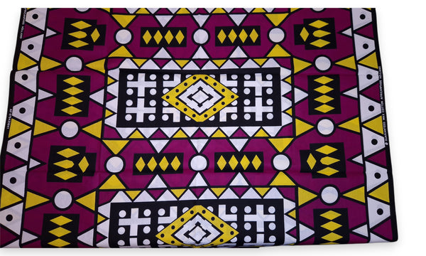 Violet Jaune Samakaka / Samacaca (Angola) - Tissu africain / tissu wax - 100% coton