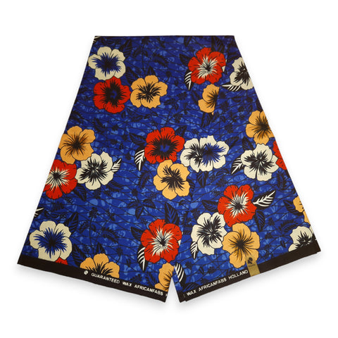 Bleu Flowers - Tissu africain / tissu wax - 100% coton