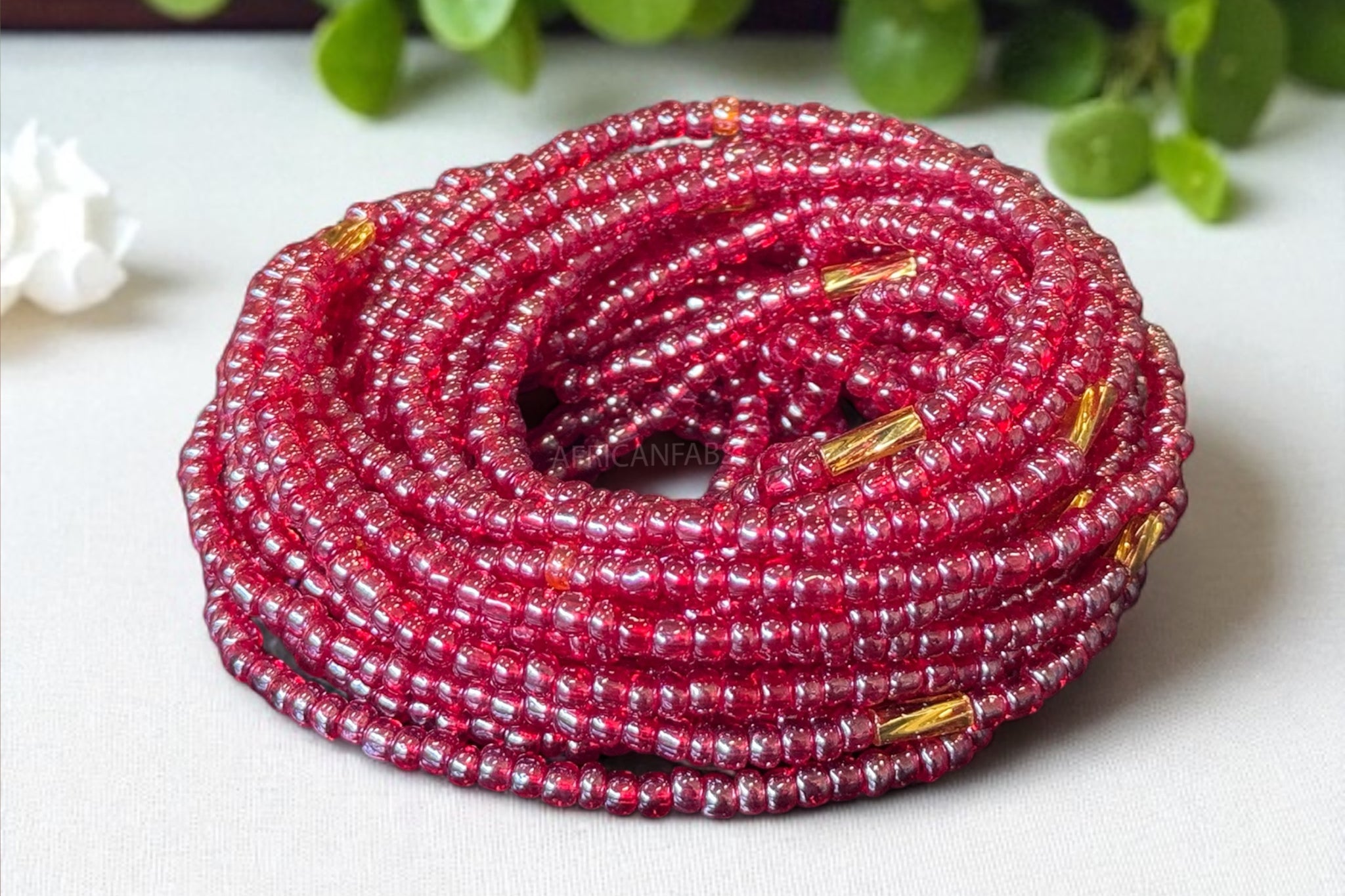 Waist Beads / Chaine de taille africaine - Adolor - Canneberge (élastique)