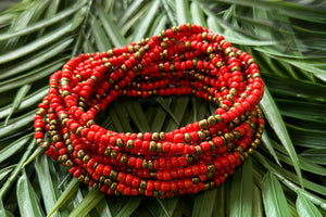 Waist Beads / Chaine de taille africaine - EBO - Rouge / Doré (élastique)