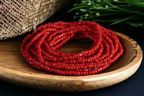 Waist Beads / Chaine de taille africaine - EKI- Rouge  (élastique)