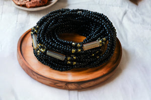 3 in 1 Waist Beads / Chaine de taille africaine - IYORE- Noir (élastique)