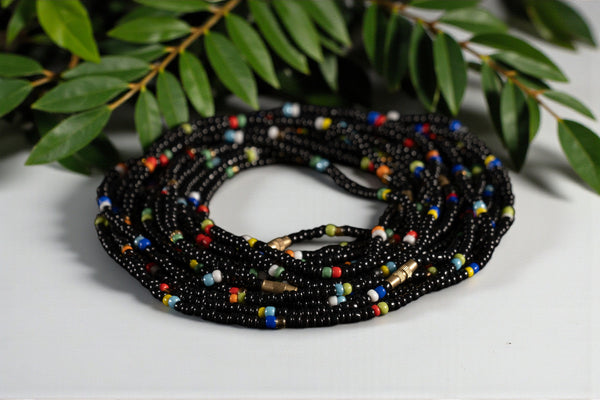 Waist Beads / Chaine de taille africaine - IDEN - Noir (élastique)