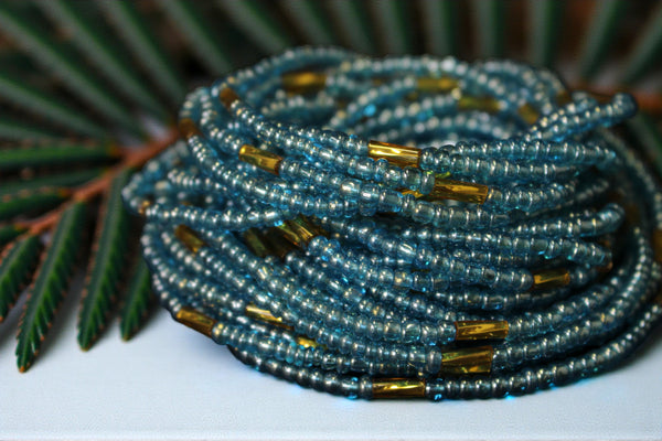 Waist Beads / Chaine de taille africaine - IZODUWA - Bleu / or (élastique)