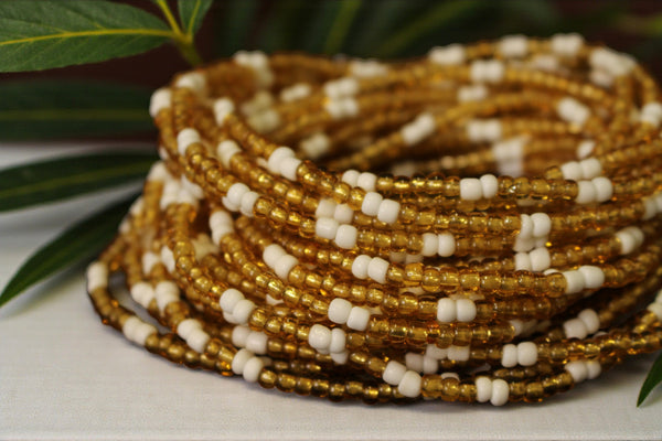 Waist Beads / Chaine de taille africaine - JESUOBO -  Blanc / or (élastique)