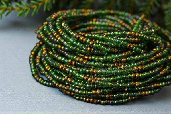Waist Beads / Chaine de taille africaine - OGHOGHO -  Vert / or (élastique)