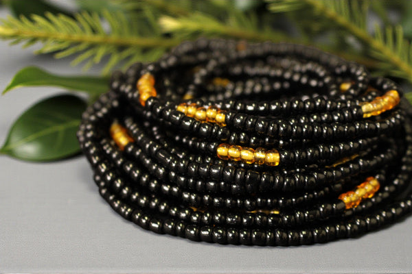 Waist Beads / Chaine de taille africaine - OSAWE - Noir / or (élastique)