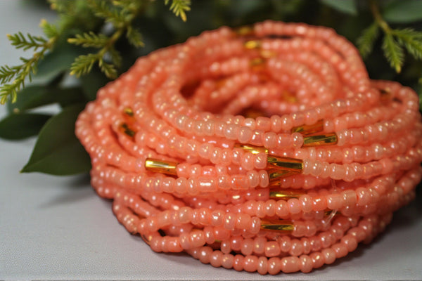 Waist Beads / Chaine de taille africaine - OSAZE - pêche / or (élastique)