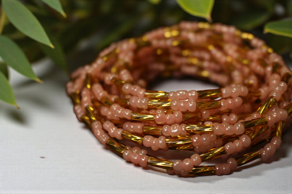 Waist Beads / Chaine de taille africaine - AGBUZA - Rose / Doré (élastique)