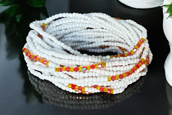Waist Beads / Chaine de taille africaine - ADU - Blanc / rouge (élastique)