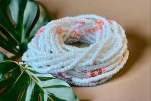 Waist Beads / Chaine de taille africaine - ABEBI - Rose / blanc (élastique)