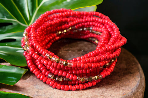 Waist Beads / Chaine de taille africaine - OBI - Rouge  (élastique)