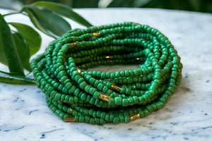 Waist Beads / Chaine de taille africaine - ADAEGO - Vert / or (élastique)