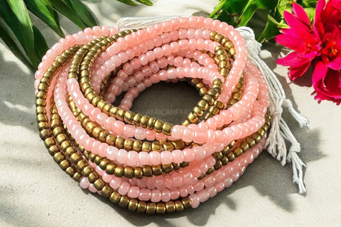 Baya Bijoux / Bine Bine / Waist Beads / Perles De Taille africaine - Abinéné - Or / rose (non élastique)