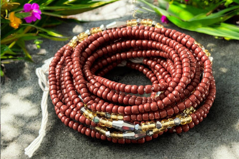 Baya Bijoux / Bine Bine / Waist Beads / Perles De Taille africaine - Abiéyuwa - Marron / or (non élastique)