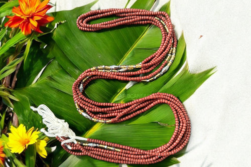 Baya Bijoux / Bine Bine / Waist Beads / Perles De Taille africaine - Abiéyuwa - Marron / or (non élastique)