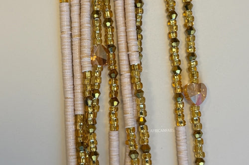 Baya Bijoux / Bine Bine / Waist Beads / Perles De Taille africaine - Osato- Beige / or - Noir mix (non élastique)