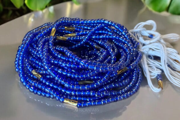 (Important : veuillez lire) Baya Bijoux / Bine Bine / Waist Beads / Perles De Taille africaine - Bleu XX (non élastique) 