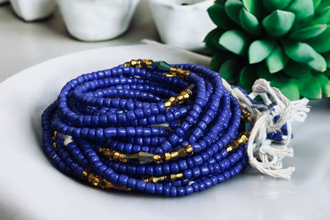 (Important : veuillez lire) Baya Bijoux / Bine Bine / Waist Beads / Perles De Taille africaine - Bleu (non élastique) 