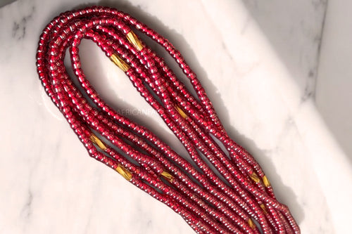 Baya Bijoux / Bine Bine / Waist Beads / Perles De Taille africaine - Ike - Rouge / or (non élastique)