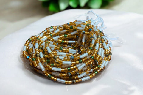 Baya Bijoux / Bine Bine / Waist Beads / Perles De Taille africaine - Uche - Or / blanc  (non élastique)