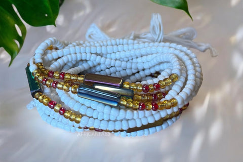 (Important : veuillez lire) Baya Bijoux / Bine Bine / Waist Beads / Perles De Taille africaine - Blanc (non élastique) 